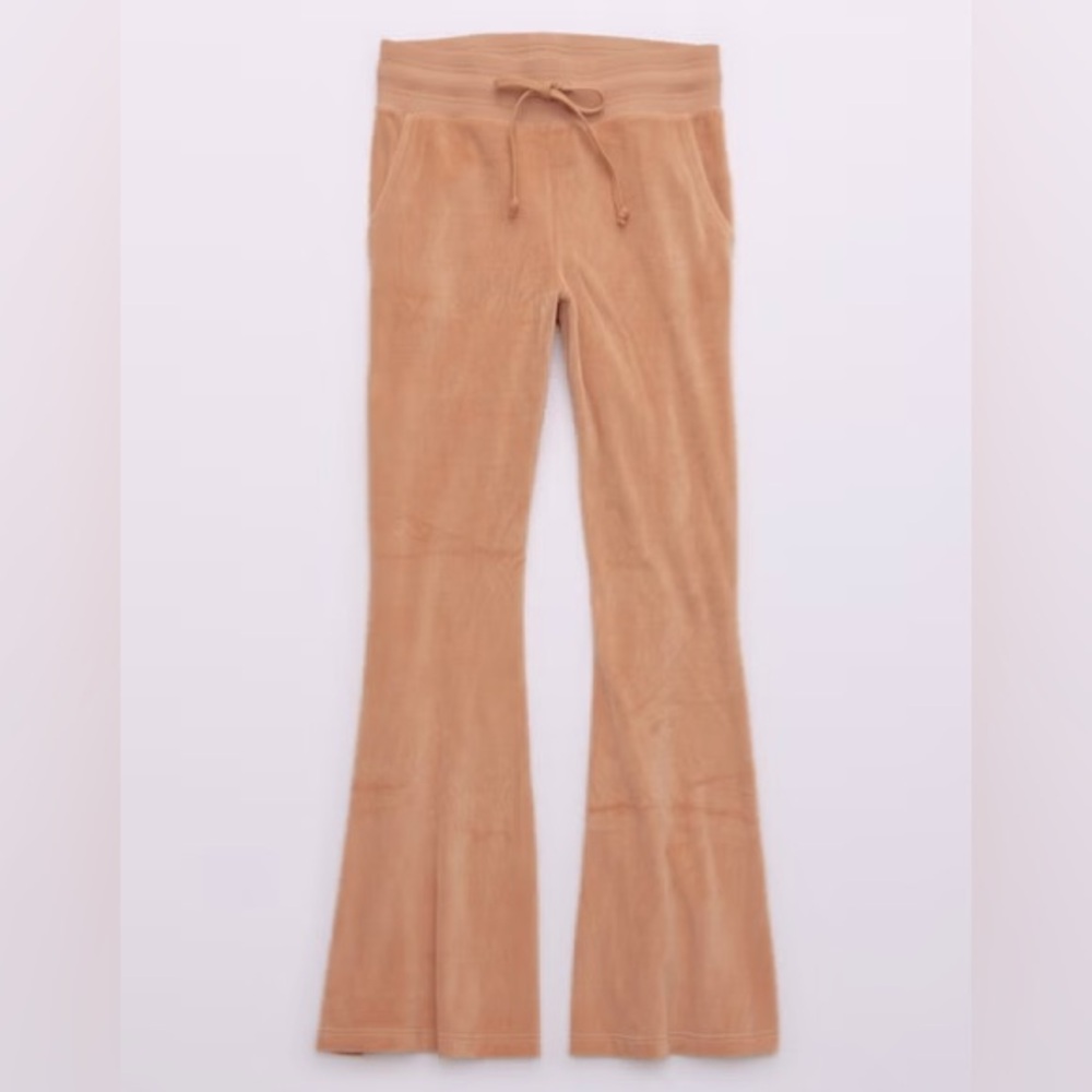 Aerie REAL Obsessed Velour High Waisted Kick-It Flare Pant in Toasty Medium
